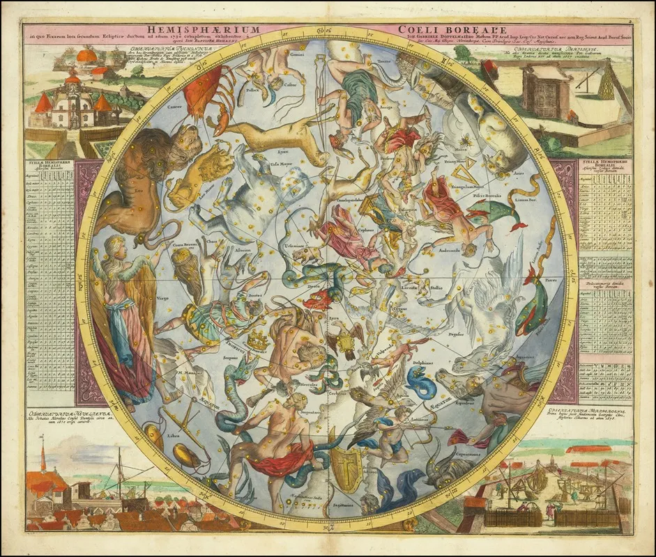 Hemisphaerium Coeli Boreale In Quo Fixarum Loca Secundum Eclipticae Ductum Ad Anum 1730 Wall Art by Johann Gabriel Doppelmayr - High-Resolution Digital Print