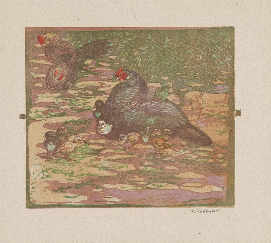 Hen With Her Chicks Henne Mit Ihren Kucken Wall Art by Emil Pottner - High-Resolution Digital Print