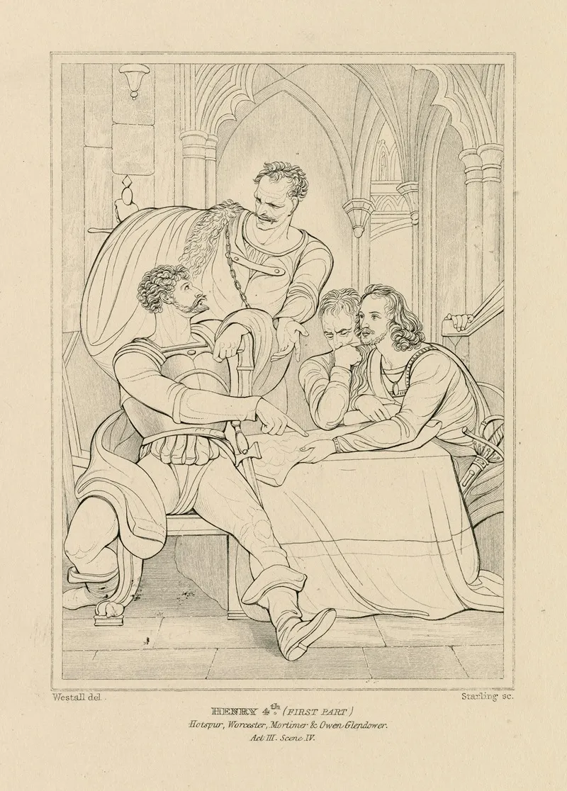 Henry 4th First Part Hotspur Worcester Mortimer Owen Glendower Act Iii Scene Iv Wall Art by William Francis Starling - High-Resolution Digital Print