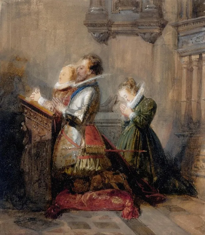 Henry Iv Praying Accompanied By Two Ladies La Priere