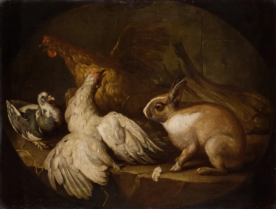 Hens A Pigeon And A Rabbit Wall Art by Giovanni Agostino Cassana - High-Resolution Digital Print