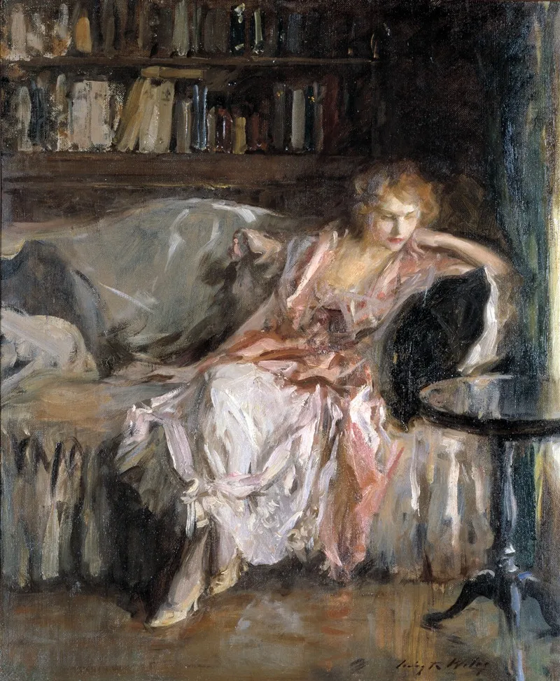 Her Leisure Hour Wall Art by Irving Ramsay Wiles - High-Resolution Digital Print