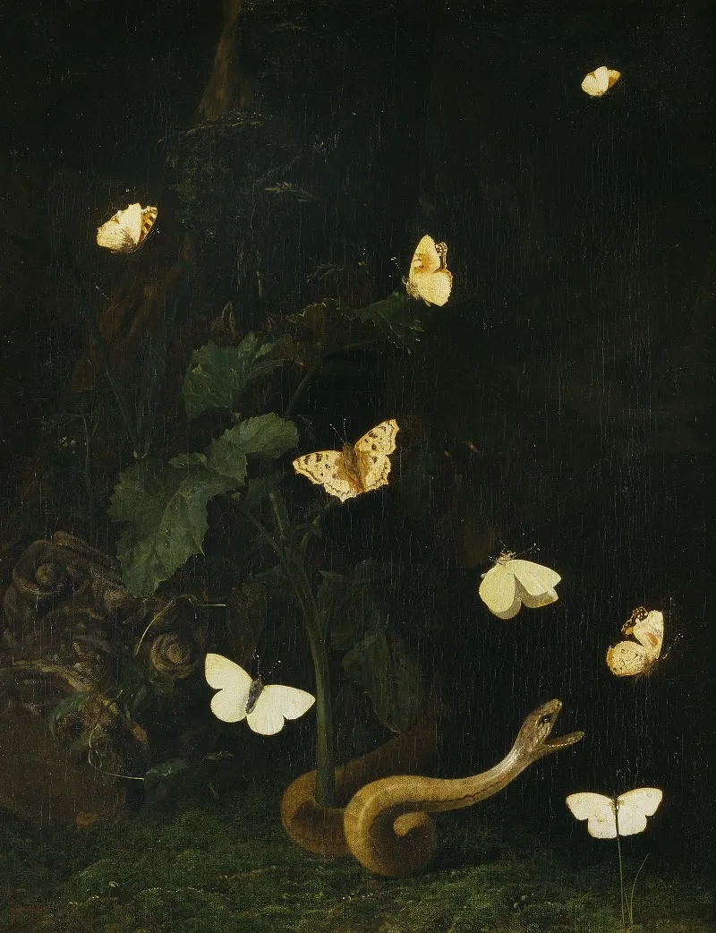 Herbs Butterflies And A Serpent Wall Art by Christiaen Striep - High-Resolution Digital Print