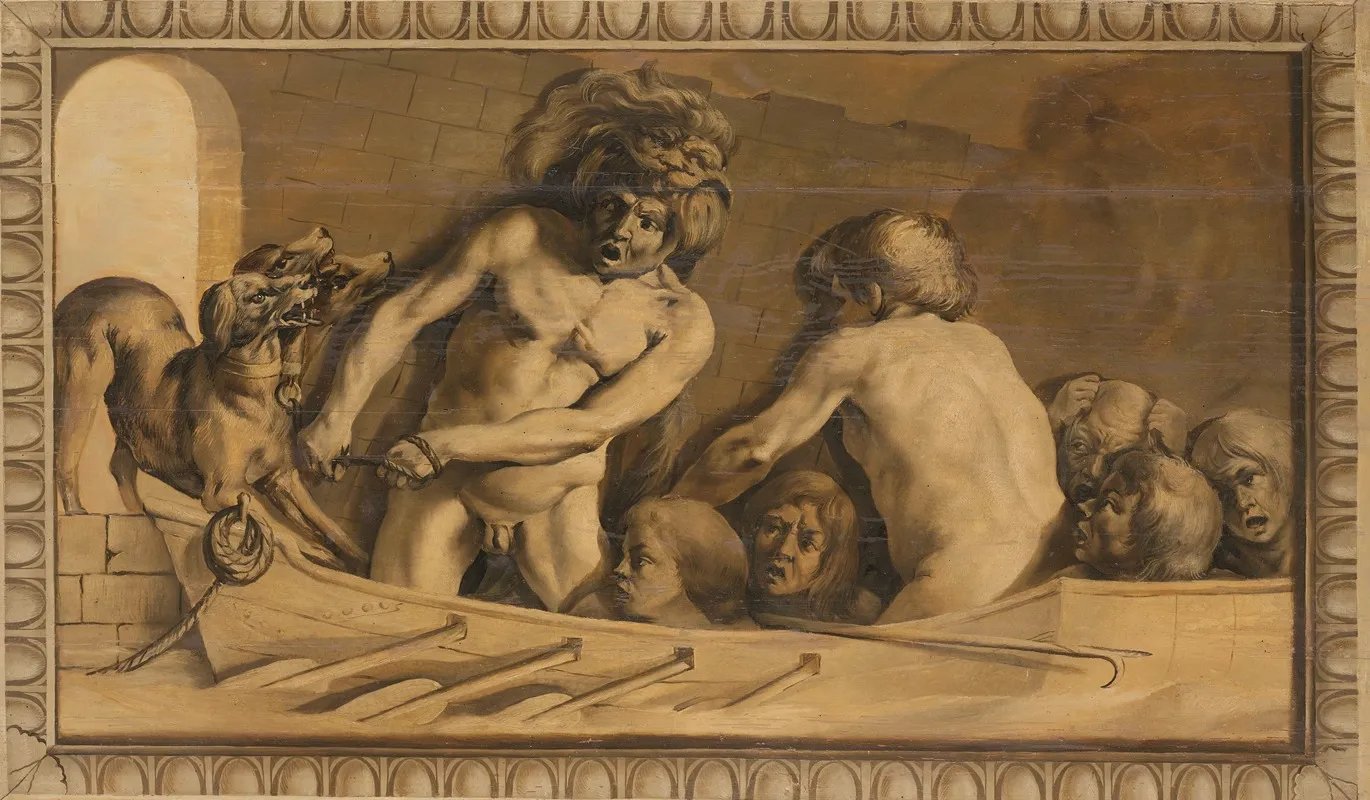 Hercules Gets Cerberus From The Underworld Charon The Ferryman Of The Styx Wall Art by Jacob van Campen - High-Resolution Digital Print