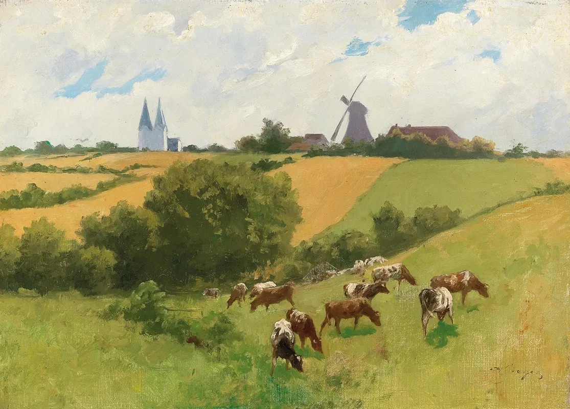 Herd Of Animals In A Summer Landscape Wall Art by Hermann Seeger - High-Resolution Digital Print