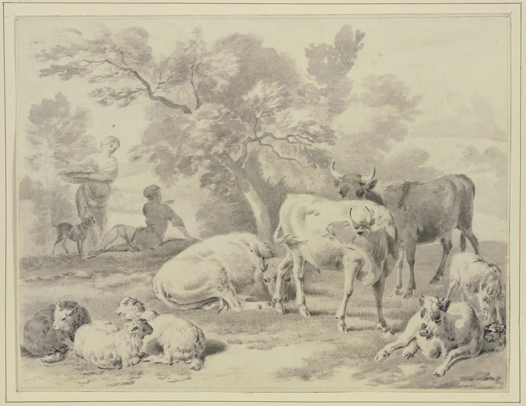Herd With Shepherds Wall Art by Dirck van Bergen - High-Resolution Digital Print