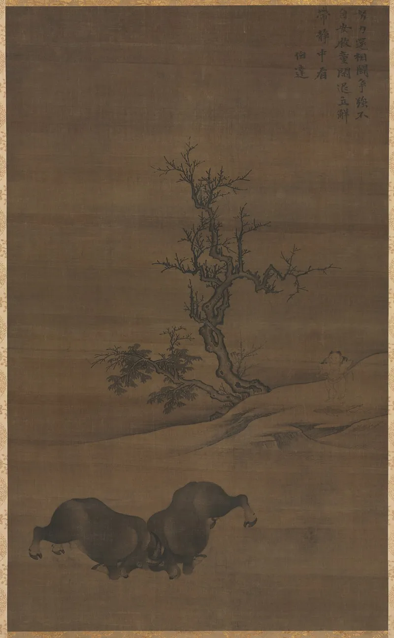 Herdboys And Buffalo In Landscape Wall Art by Guo Min - High-Resolution Digital Print