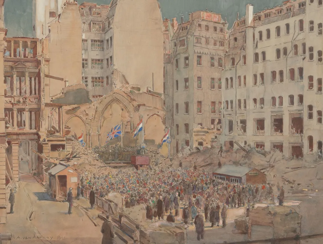 Herdenkingsbijeenkomst Duitse Inval In Nederland Op De Resten Der Ned Kerk Te Austin Friars Londen 1941 Wall Art by Anton Abraham van Anrooy - High-Resolution Digital Print
