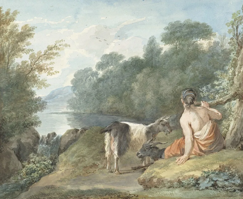 Herderin Met Geiten In Een Landschap Met Een Meer Wall Art by Aert Schouman - High-Resolution Digital Print