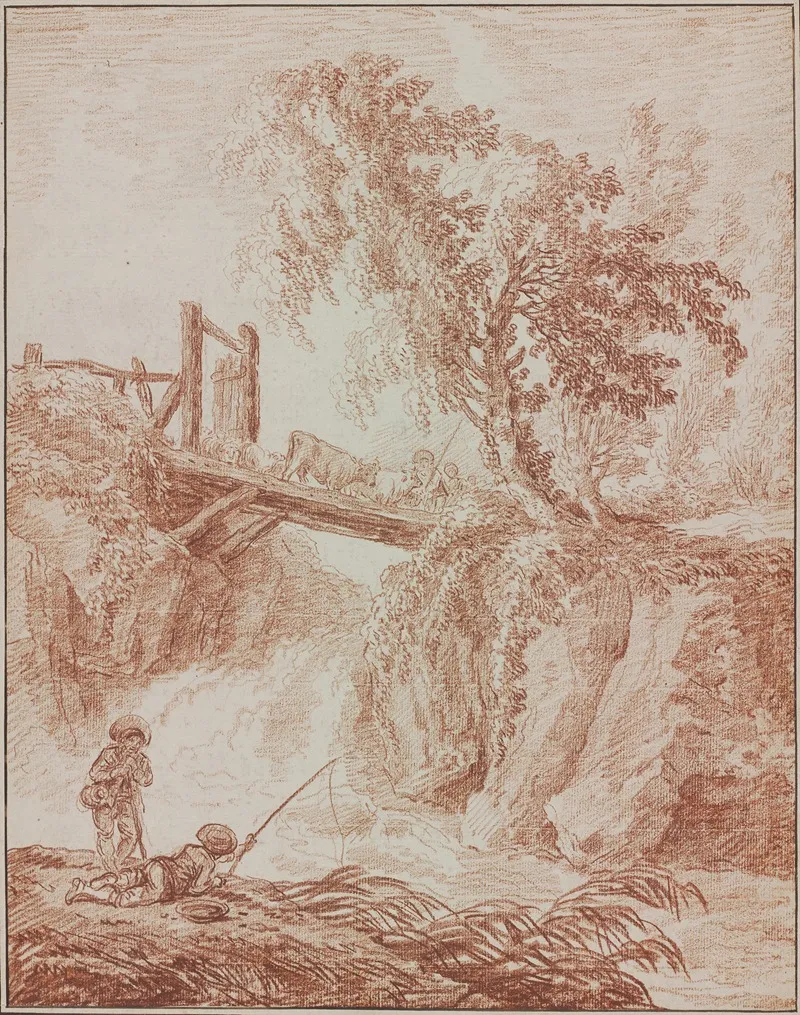 Herdsmen Crossing A Waterfall