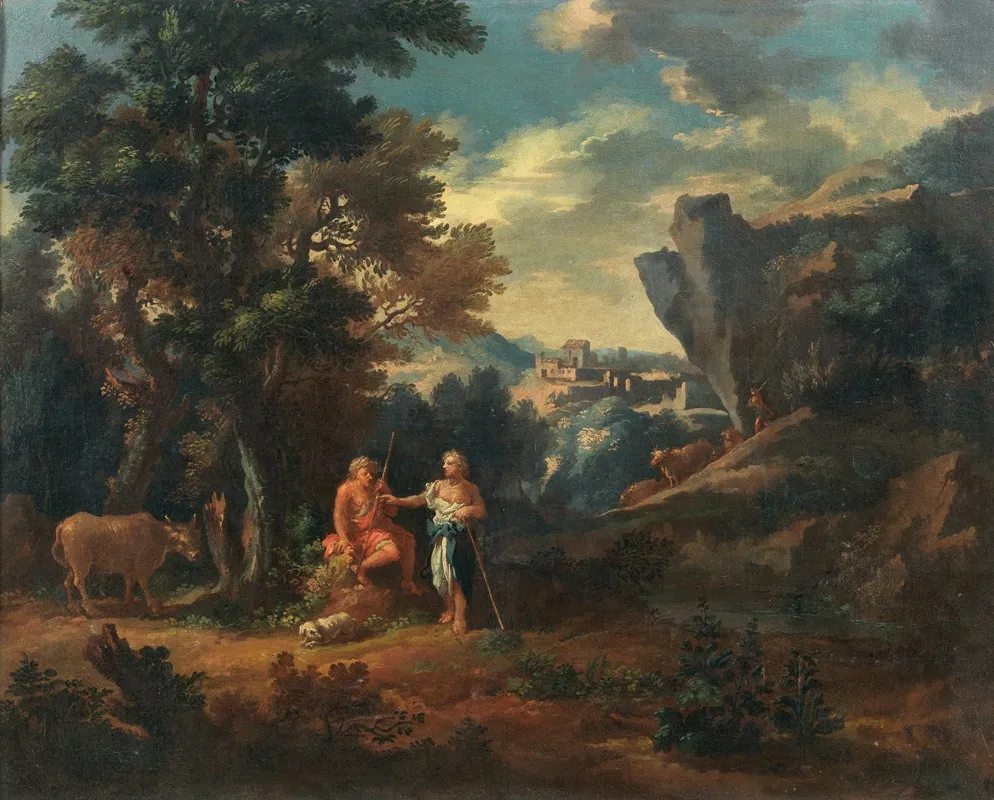 Herdsmen In A Rocky Landscape Wall Art by Michele Pagano - High-Resolution Digital Print