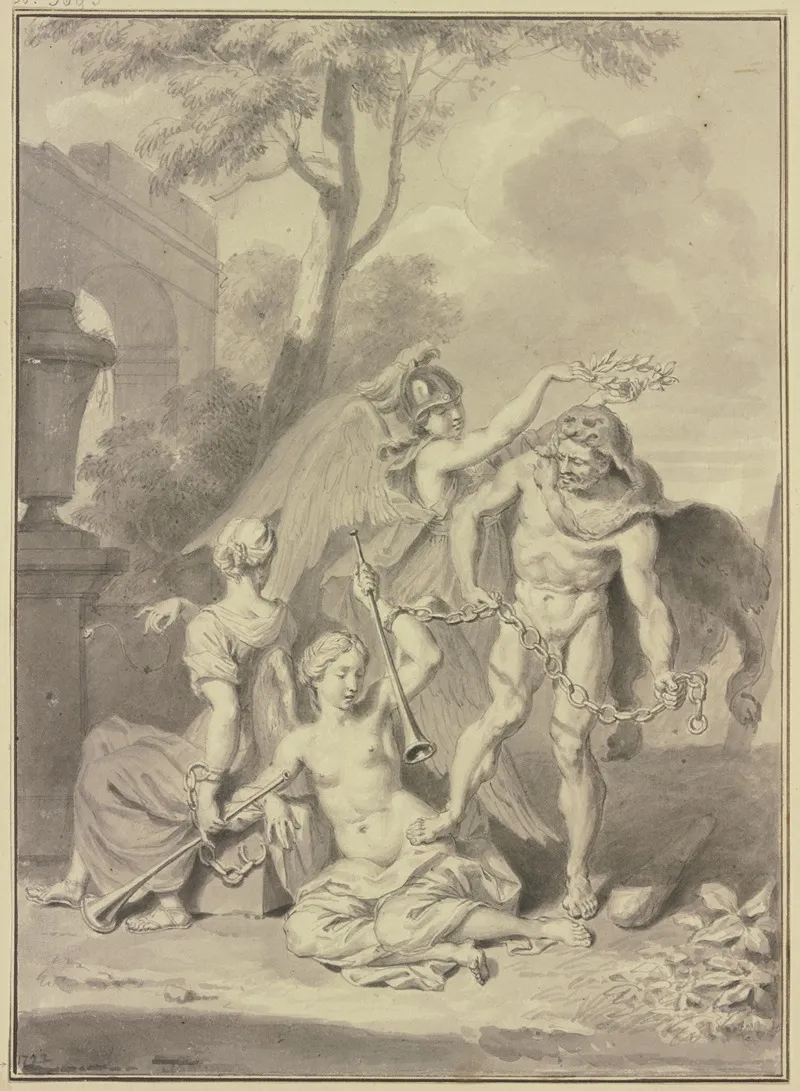 Herkules Von Minerva Gekront Halt Zwei Gefesselte Madchen Mit Posaunen Wall Art by Louis Fabricius Dubourg - High-Resolution Digital Print