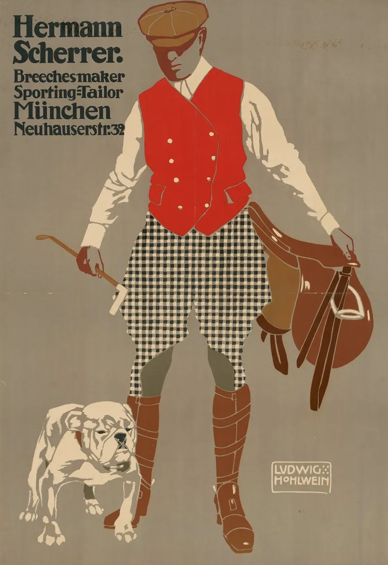 Hermann Scherrer Breechesmaker Sporting Tailor Wall Art by Ludwig Hohlwein - High-Resolution Digital Print