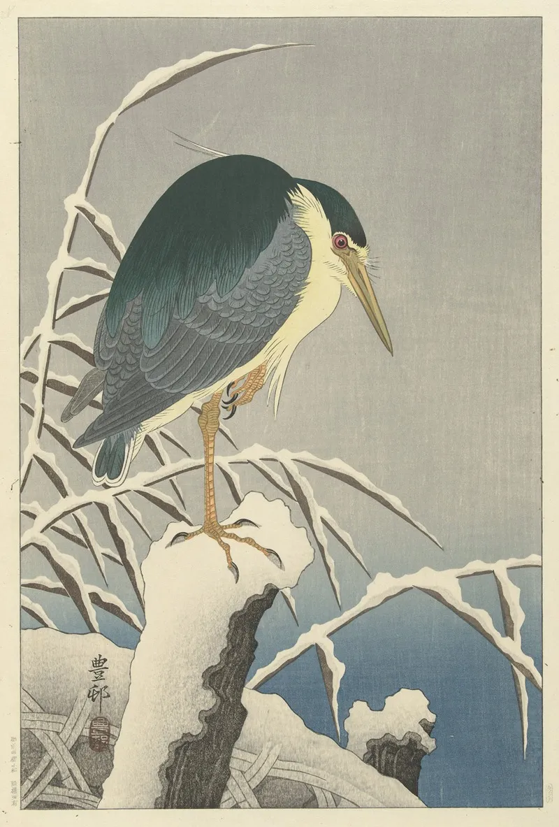 Heron In Snow Wall Art by Ohara Koson - High-Resolution Digital Print