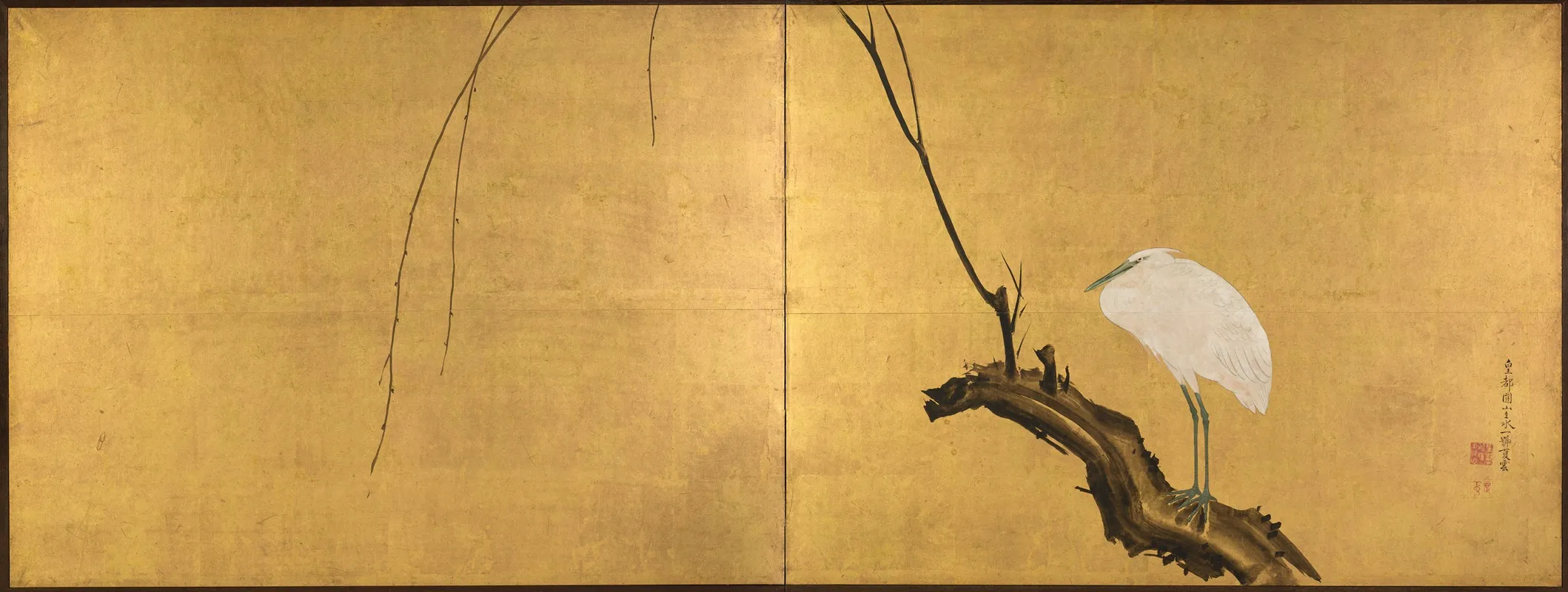 Heron On A Willow Branch Wall Art by Maruyama Ōkyo - High-Resolution Digital Print