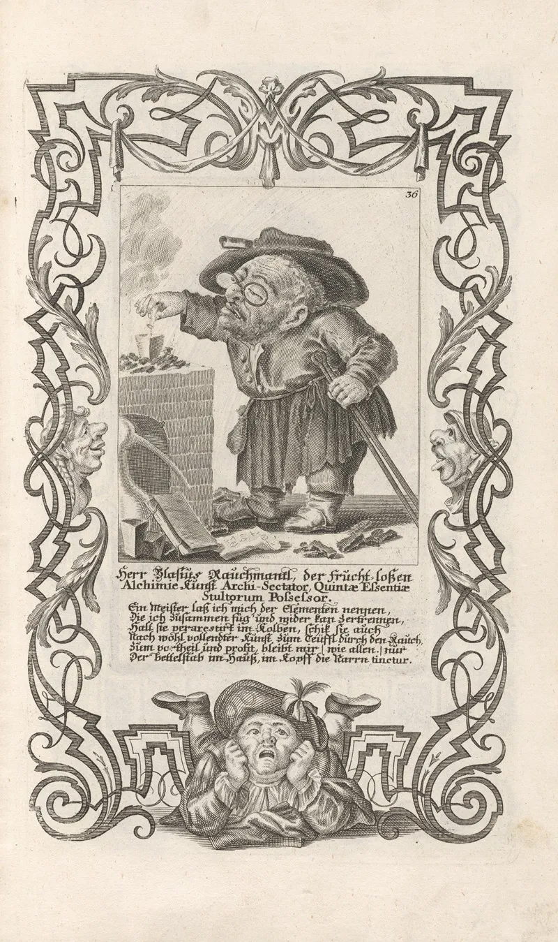 Herr Blasius Rauchmantl Der Frucht Losen Alchimie Kunst Archi Sectator Quintae Essentiae Stultorum Possessor Pl 36 Wall Art by Elias Baeck - High-Resolution Digital Print