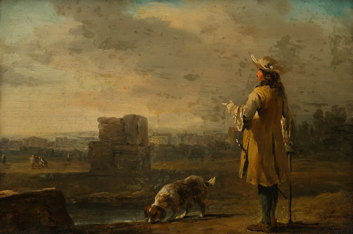 Herr Mit Hund In Landschaft