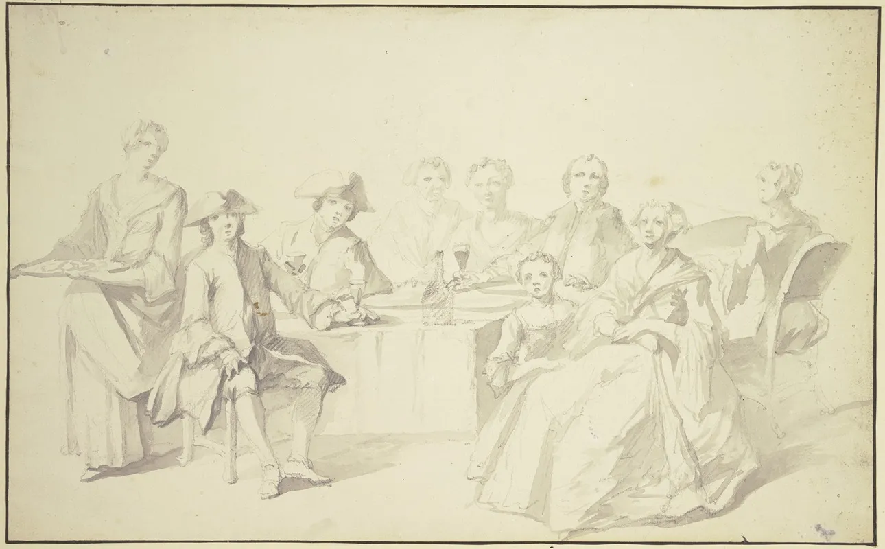Herren Und Damen Wein Trinkend Rechts Steht Ein Klavier Wall Art by Jan Josef Horemans The Elder - High-Resolution Digital Print