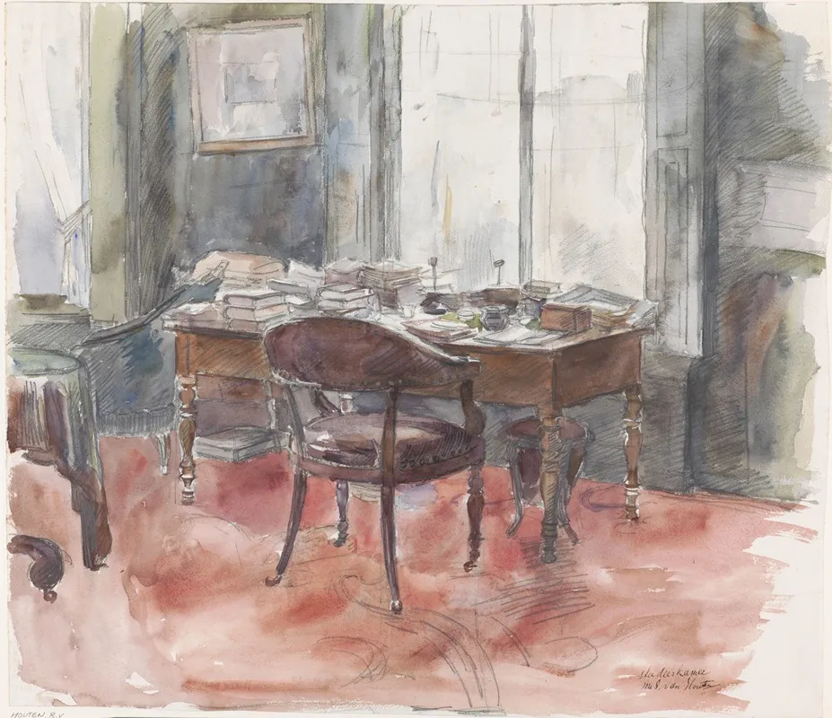 Het Bureau In De Studeerkamer Van Meneer S Van Houten In Het Huis Aan De Riouwstraat 6 Te Den Haag Wall Art by Barbara Elisabeth van Houten - High-Resolution Digital Print