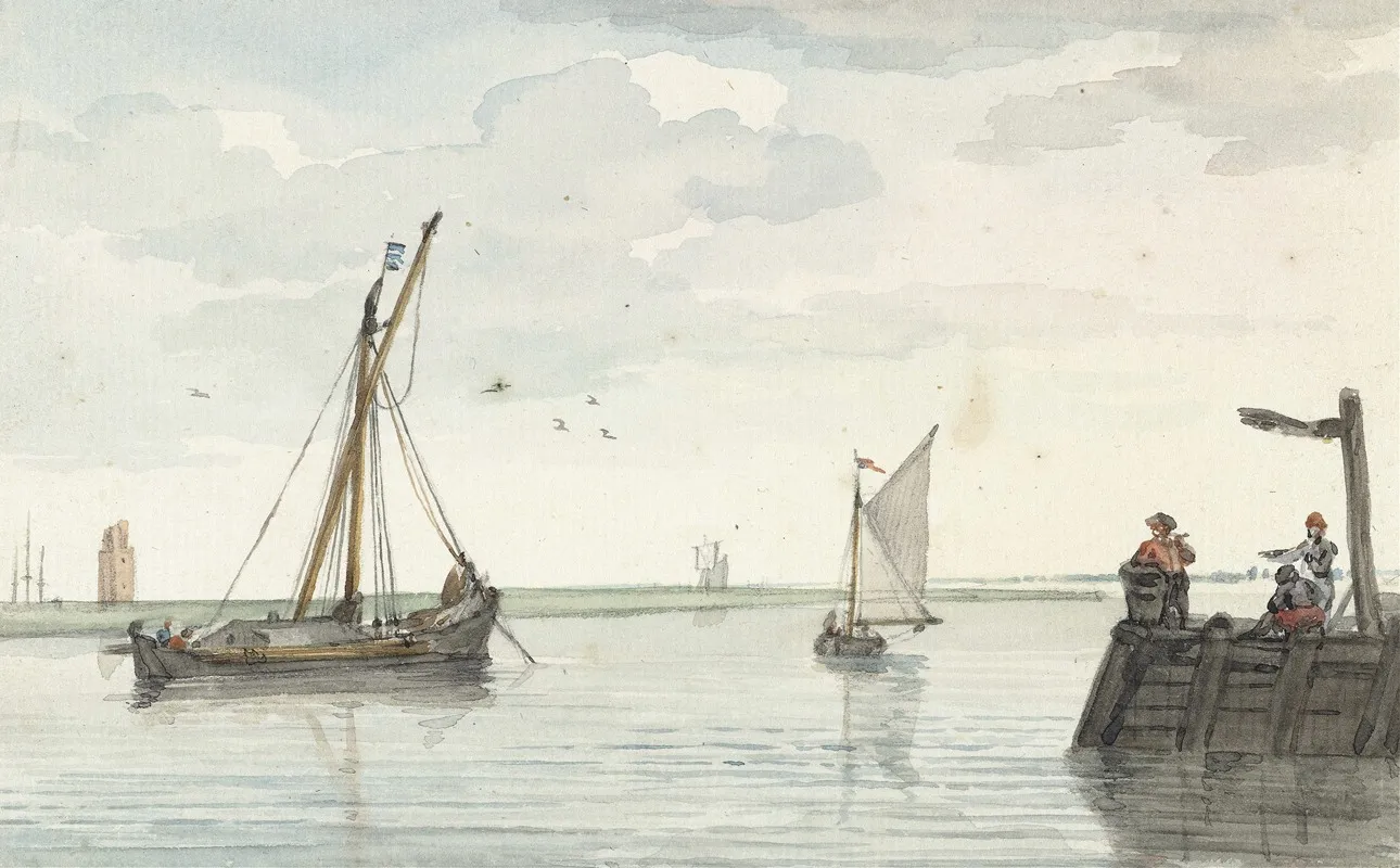 Het Stenen Vuurbaken En Het Havenhoofd Van Durgerdam Wall Art by Aert Schouman - High-Resolution Digital Print