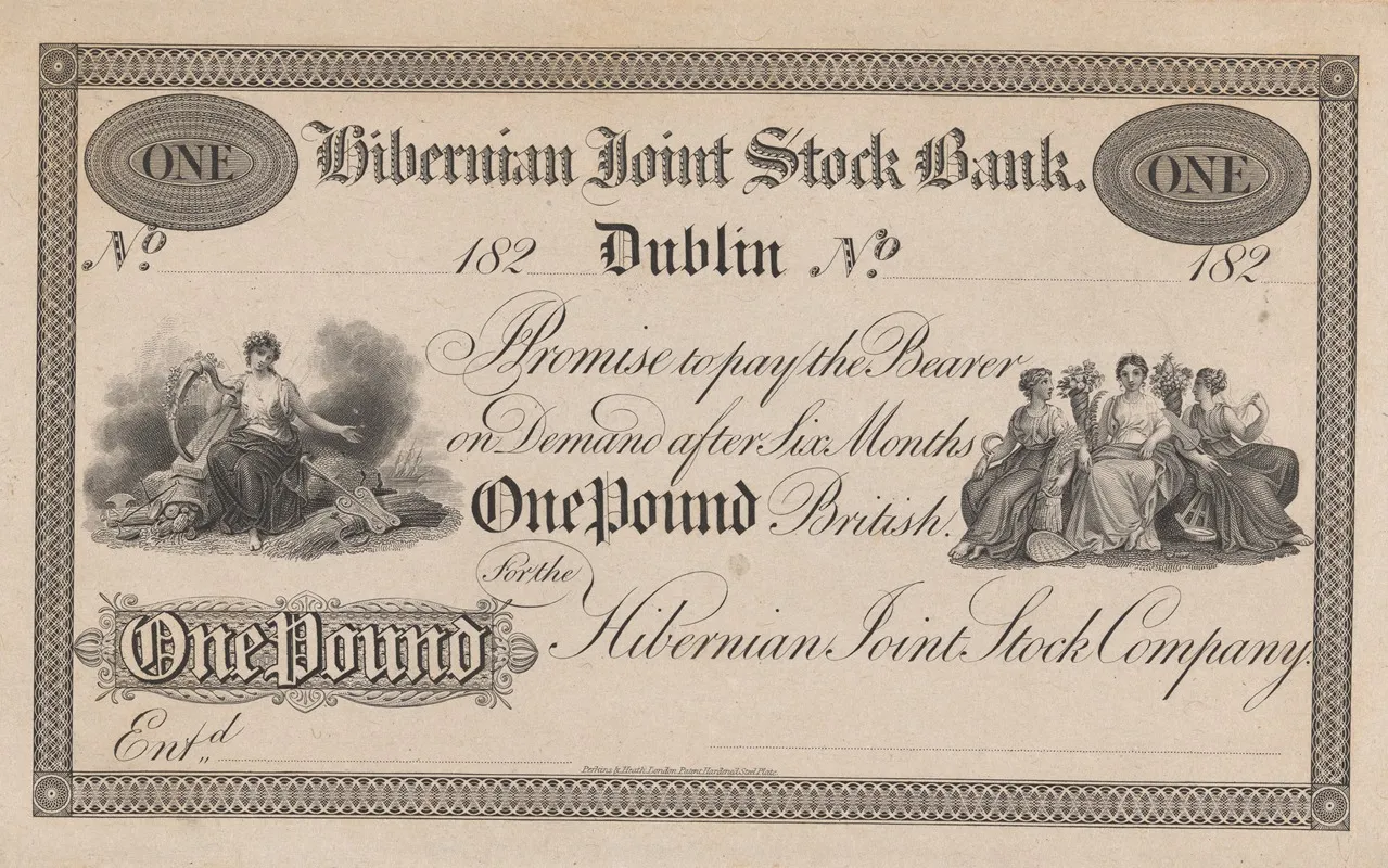 Hibernian Joint Stock Bank Dublin One Pound Note Wall Art by Perkins & Heath - High-Resolution Digital Print