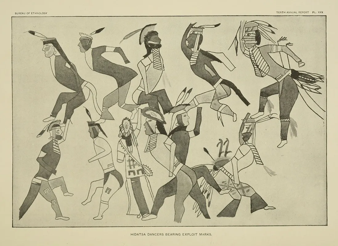 Hidatsa Dancers Bearing Exploit Marks Wall Art by Garrick Mallery - High-Resolution Digital Print