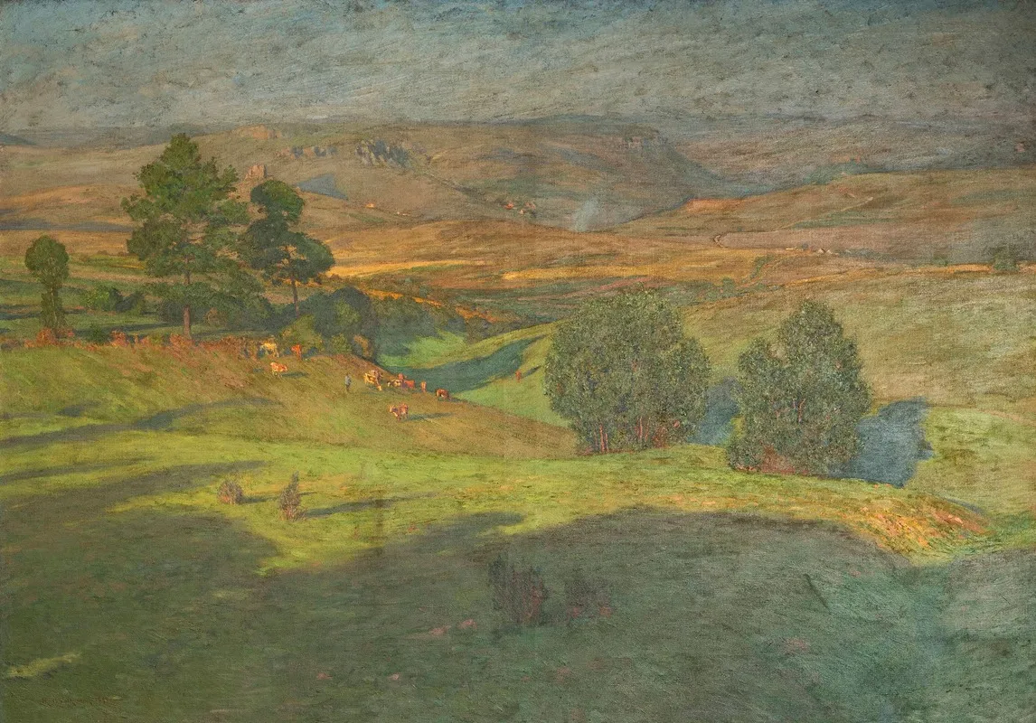 Highland Landscape At Sunset Wall Art by Hans Richard von Volkmann - High-Resolution Digital Print