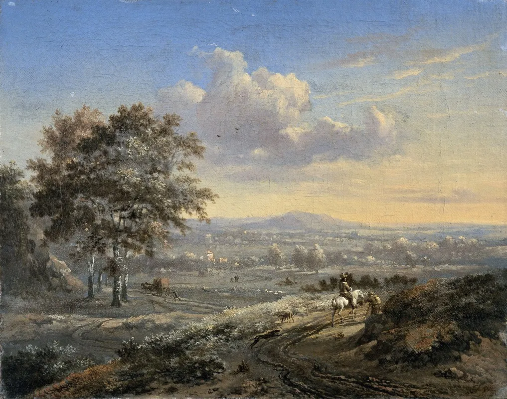 Hilly Landscape With A Rider On A Country Road