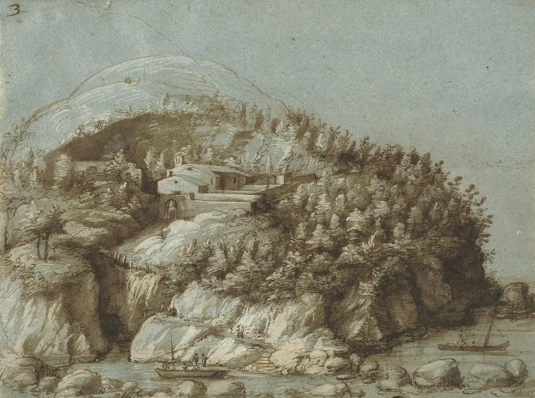 Hilly Landscape With Ships Wall Art by Gherardo Cibo - High-Resolution Digital Print