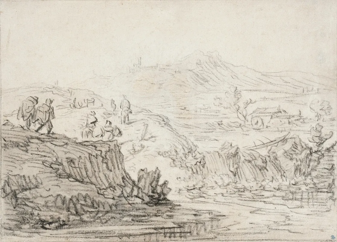 Hilly Landscape With Stream And Figures