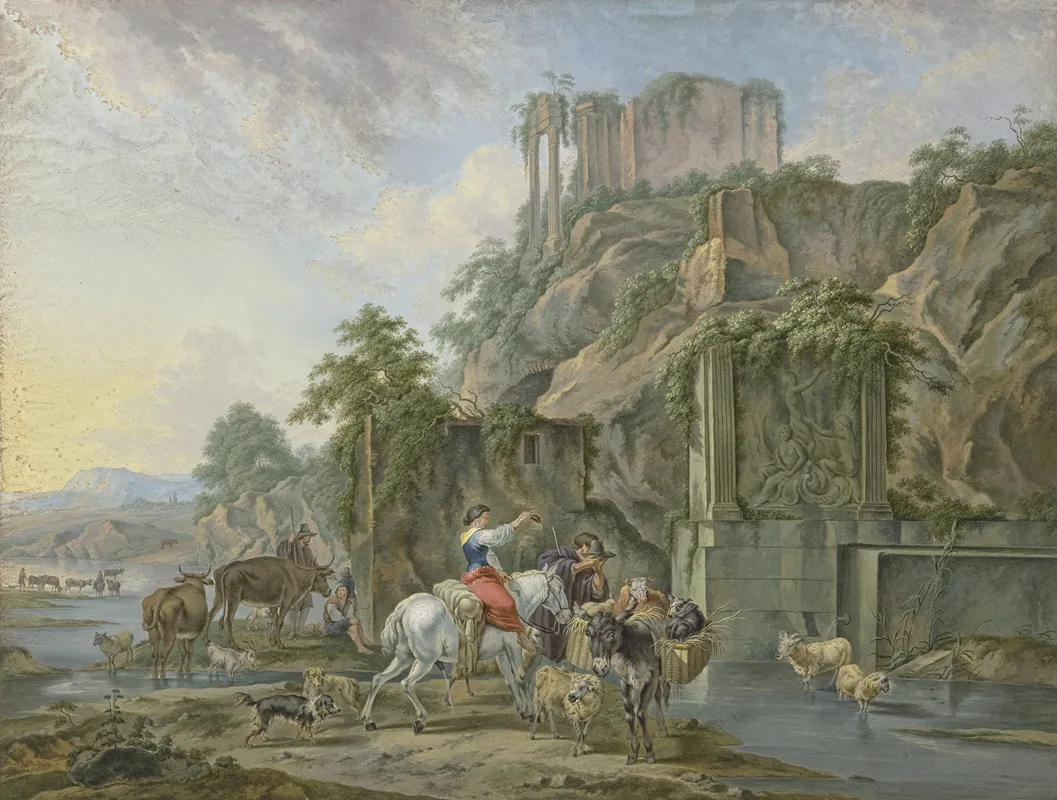 Hirten An Einem Romischen Brunnen Wall Art by Johann Albrecht Friedrich Rauscher - High-Resolution Digital Print