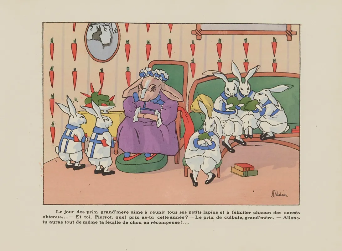 Histoire De Six Petits Lapins Pl 05 Wall Art by Henriette Delalain - High-Resolution Digital Print