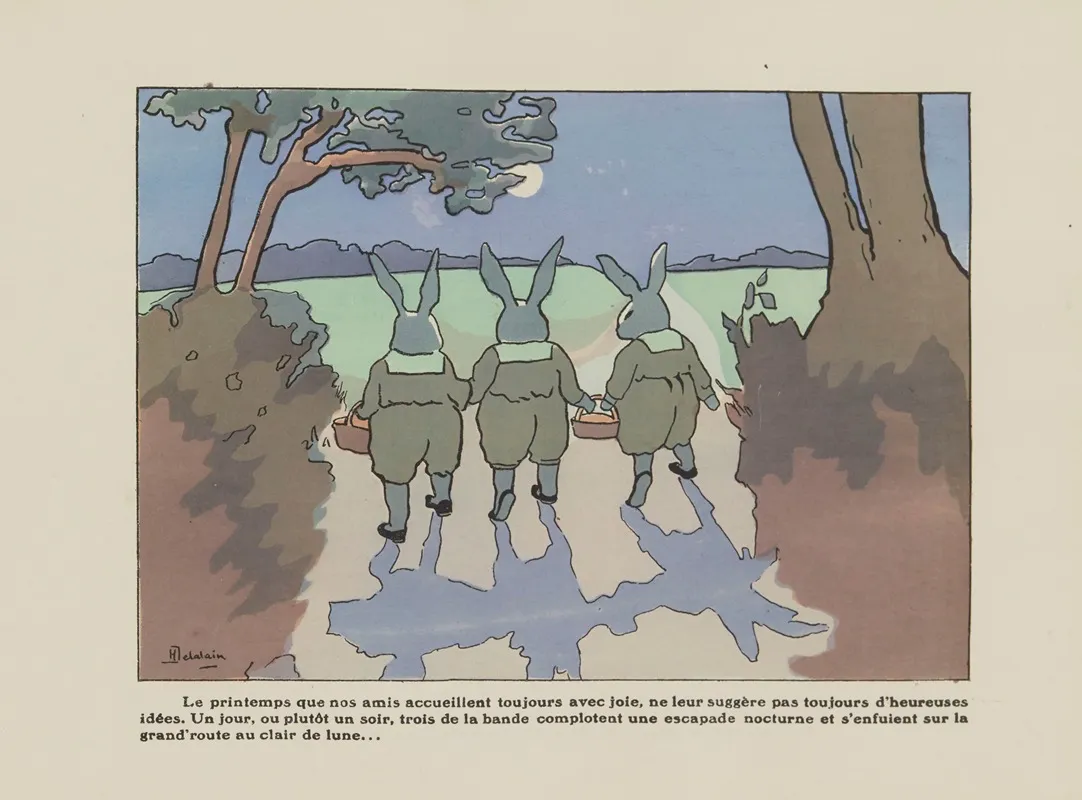Histoire De Six Petits Lapins Pl 07 Wall Art by Henriette Delalain - High-Resolution Digital Print