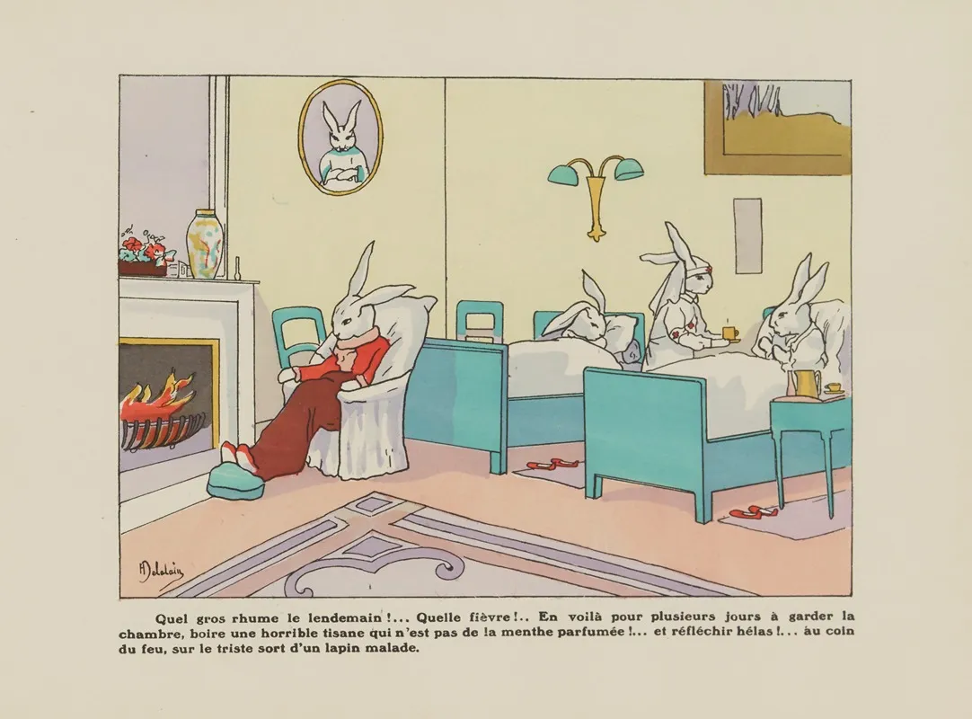 Histoire De Six Petits Lapins Pl 09 Wall Art by Henriette Delalain - High-Resolution Digital Print