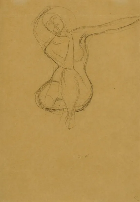 Hockender Weiblicher Akt Squatting Female Nude Wall Art by Gustav Klimt - High-Resolution Digital Print