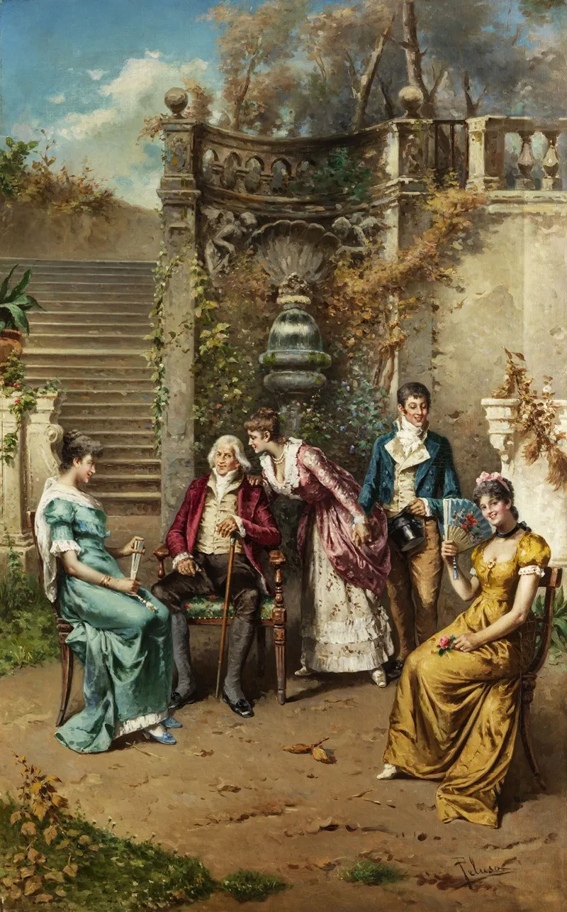 Hofische Gesellschaft Am Parkbrunnen Wall Art by Francesco Peluso - High-Resolution Digital Print