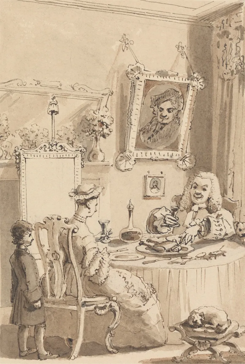 Hogarth Drinking The First Glass Of Wine With His Wife Their Dogs Keeping Respectful Distances