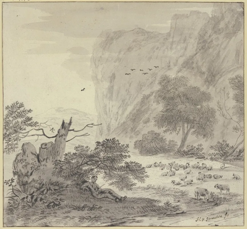 Hohe Felsen Links Ruhender Schafhirte Wall Art by Hendrik van der Straaten - High-Resolution Digital Print