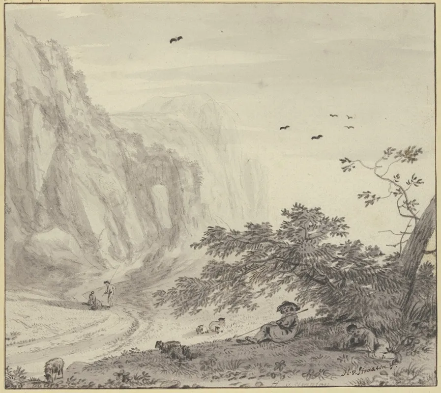 Hohe Felsen Rechts Ruhende Schafer Wall Art by Hendrik van der Straaten - High-Resolution Digital Print