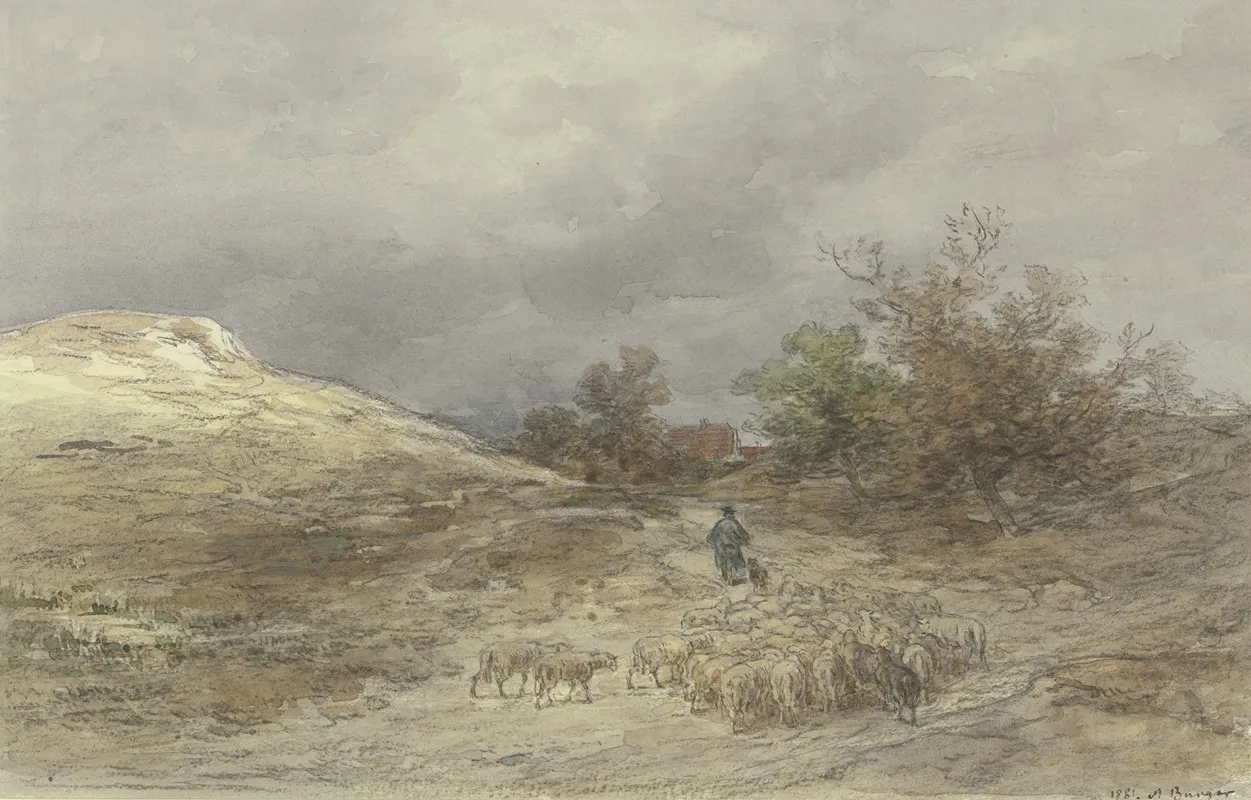 Hohlweg Mit Schafherde Bei Kelsterbach