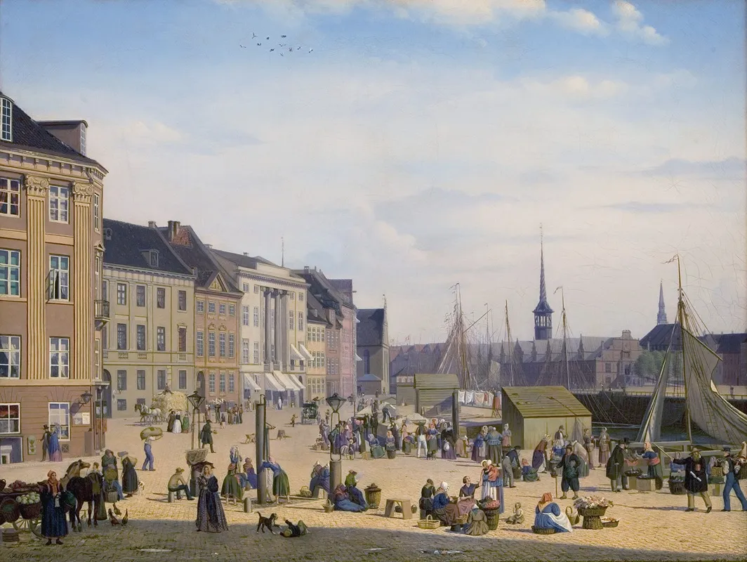 Hojbro Plads A Market Place In Copenhagen Wall Art by Sally Henriques - High-Resolution Digital Print