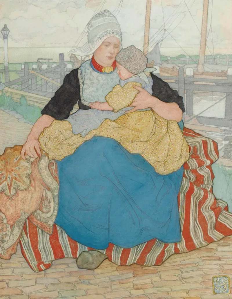 Holding A Loved One On The Quay Wall Art by Nicolaus Wilhelm Jungmann - High-Resolution Digital Print