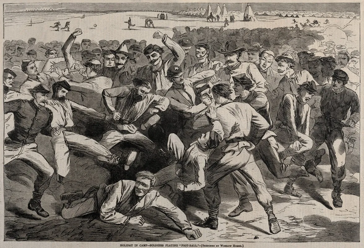 Holiday In Camp Soldiers Playing Foot Ball Wall Art by Winslow Homer - High-Resolution Digital Print