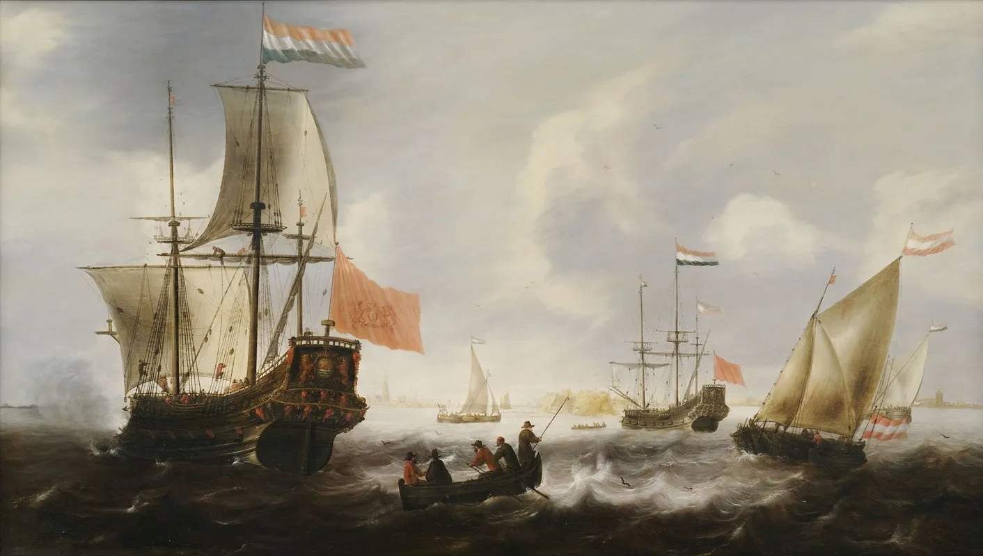 Hollandische Fregatten Und Boote An Der Kuste Von Vlissingen