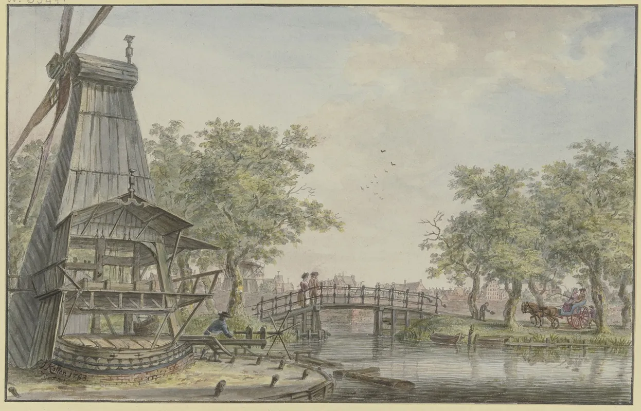 Hollandische Landschaft An Einem Kanal Uber Den Eine Brucke Fuhrt Wall Art by Johann Jakob Koller - High-Resolution Digital Print