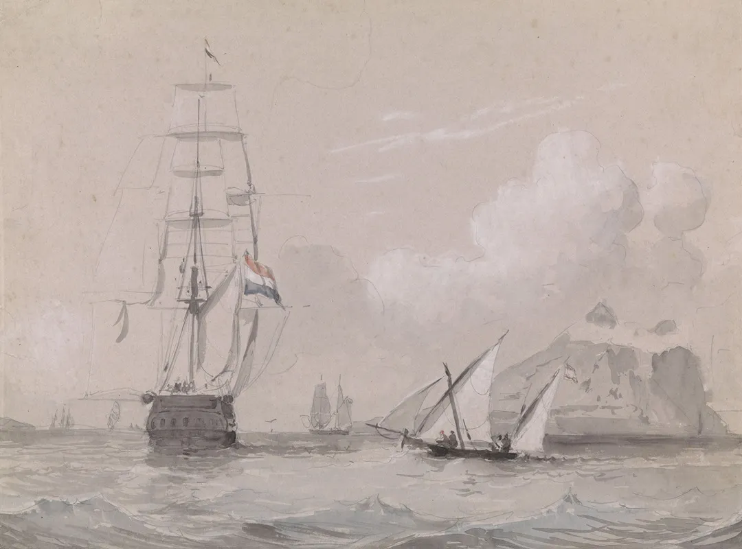 Hollands Zeilschip Voor De Kust Van Gibraltar