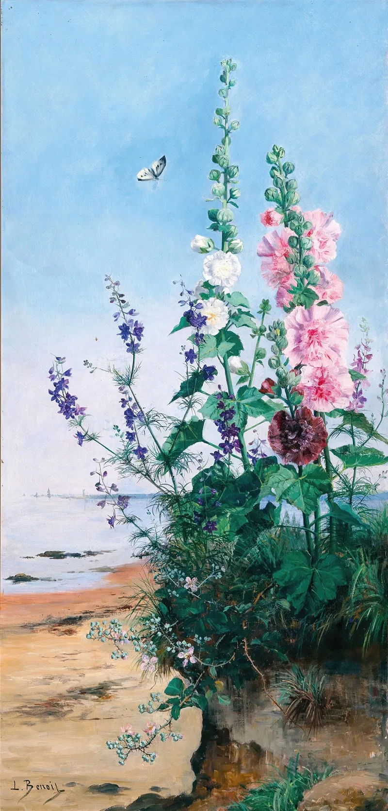 Hollyhocks In The South Of France Wall Art by Léon Marie Benoit - High-Resolution Digital Print