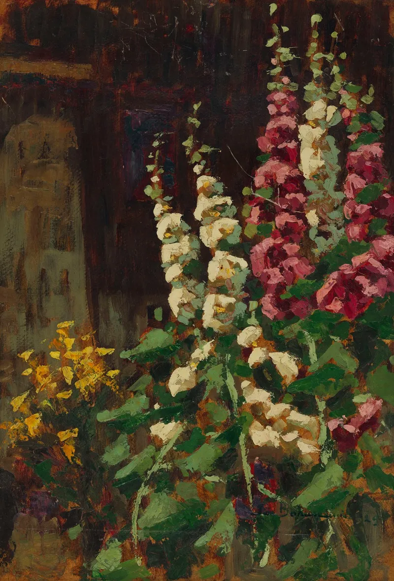 Hollyhocks In The Sun Wall Art by Jan Bohuszewicz - High-Resolution Digital Print