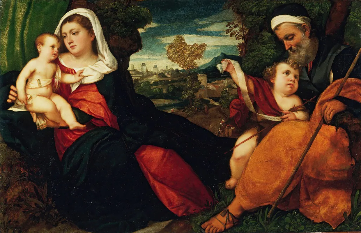 Holy Family In A Landscape Wall Art by Bonifacio Veronese - High-Resolution Digital Print