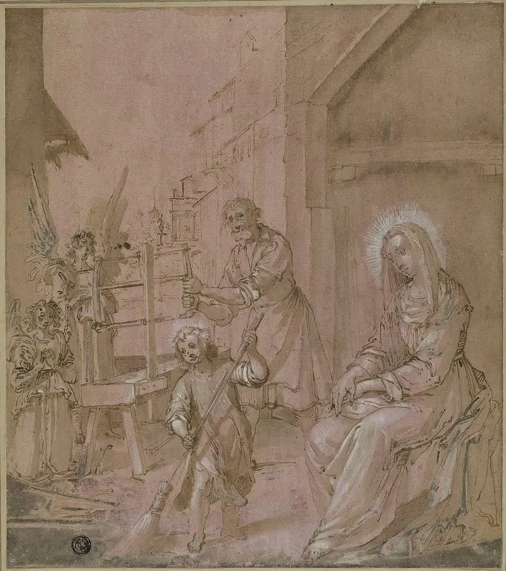 Holy Family In Josephs Carpentry Shop Wall Art by Circle of Jacopo Chimenti - High-Resolution Digital Print
